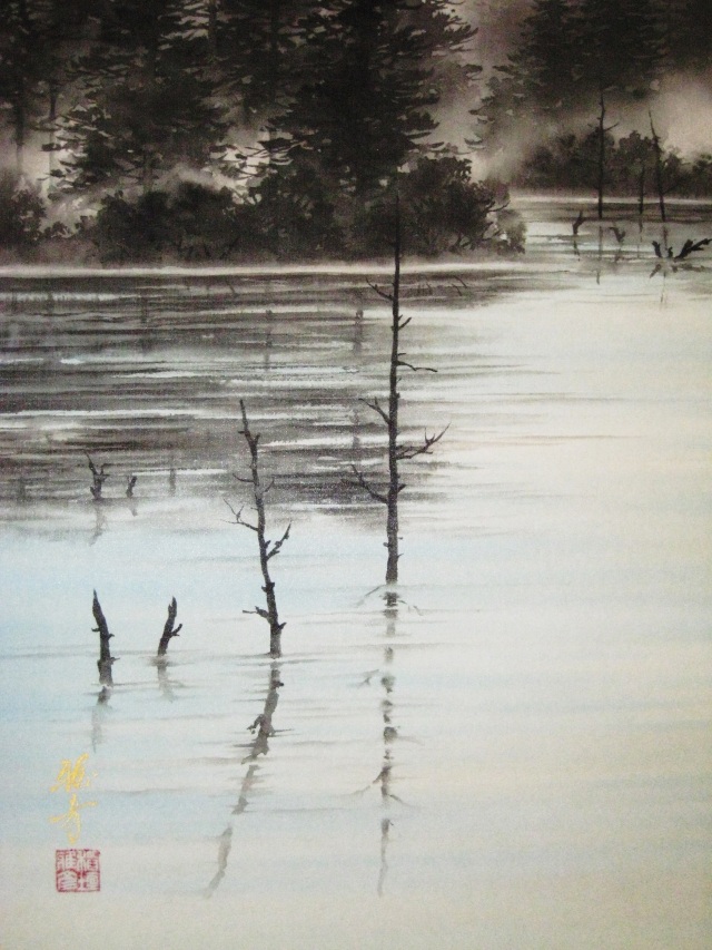 掛け軸 大正池◇稲垣雅彦（真作・新品）