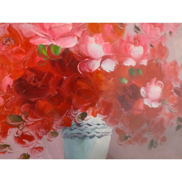 ○ 申龍子 油絵 油彩 花籠 静物画 額付き 絵画 73.5×