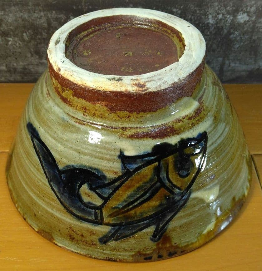 人間国宝 金城次郎 魚紋茶碗 栞 共箱 美品 壺屋焼 壷屋焼