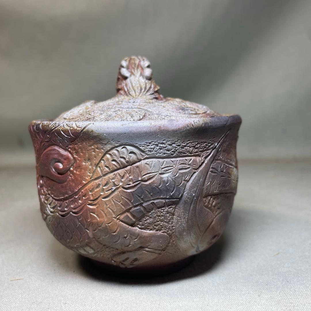 備前焼 明光窯 備前雲龍宝瓶 巻龍 在銘 煎茶器 急須 煎茶道具